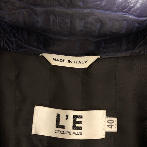 L’E L’EQUIPE PLUS Made Italy Faux Leather Crocodile  Print Purple Jacket 40=S=4 - Picture 8 of 14